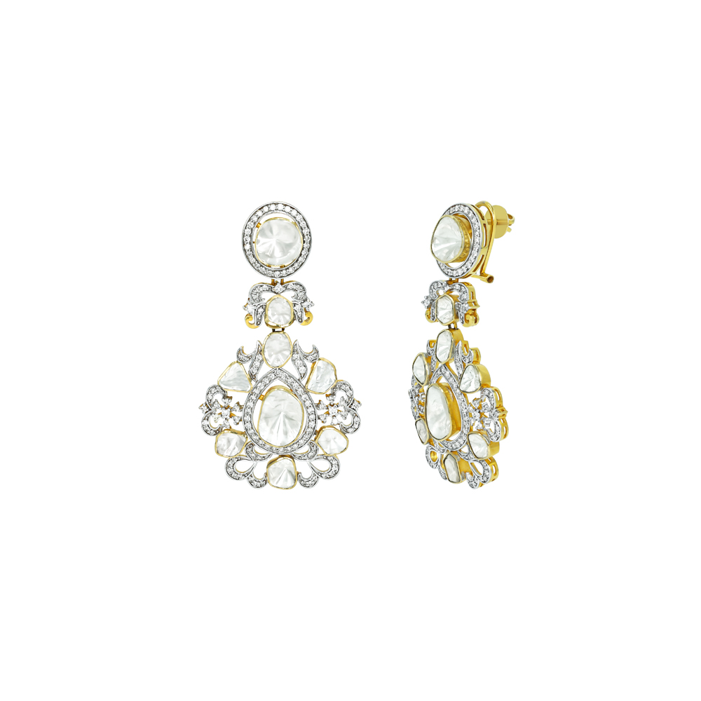 Teardrop Polki Earrings with Diamond Spark